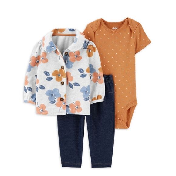 Carter's Child of Mine Baby Girl Floral Cardigan Outfit Set, 3-Piece, Size 6-9 m - Picture 4 of 8